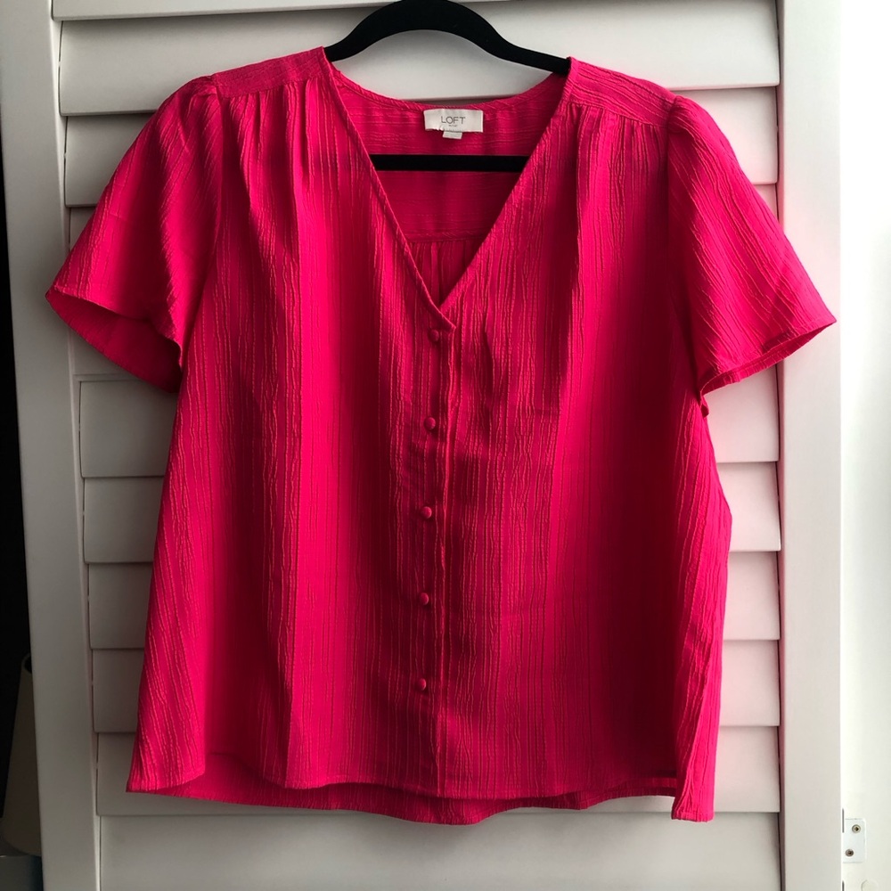 Loft Outlet, short sleeve blouse, pink, size large